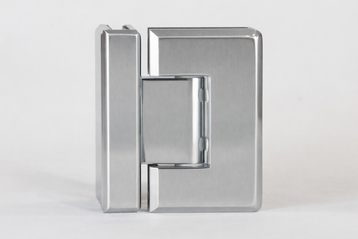 Bevelled 90 degree glass to glass shower hinge - Satin Chrome